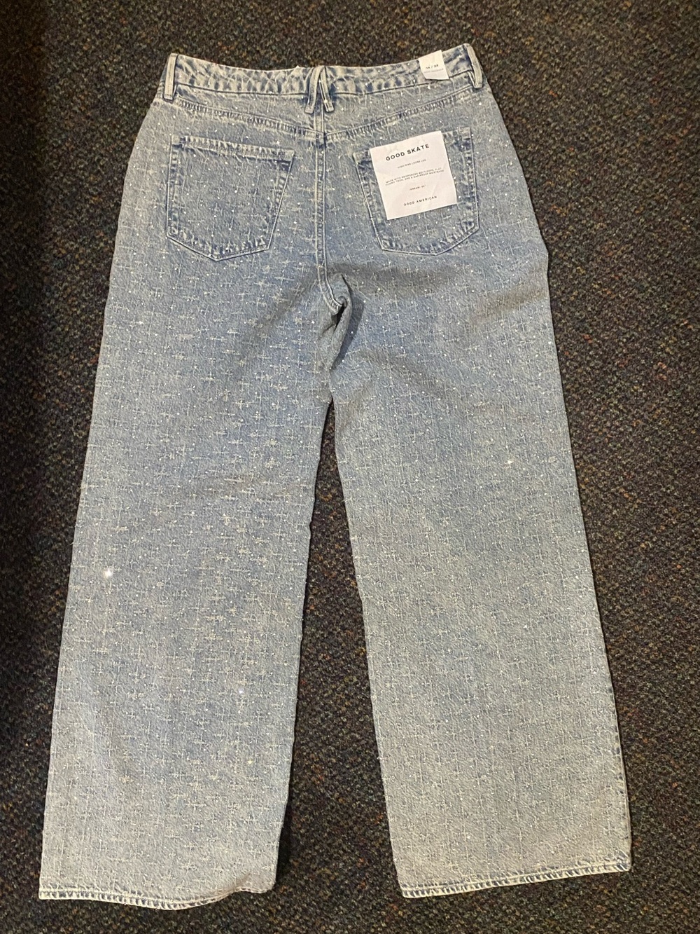 Good American Good Skate Mid Ris Wide Leg Jeans With Rhinestones Size 14 NEW - Picture 8 of 16